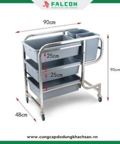 Xe đẩy dọn dẹp thùng nhựa, cán inox