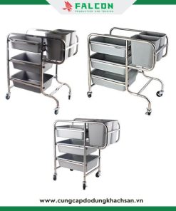Xe đẩy dọn dẹp thùng nhựa, cán inox